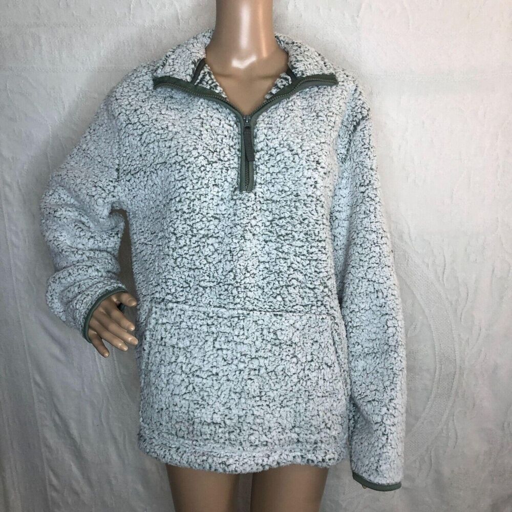 Green Fuzzy Quarter Zip Pullover Jacket